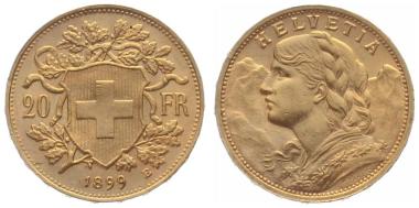 20 Franken 1899 B - Vreneli